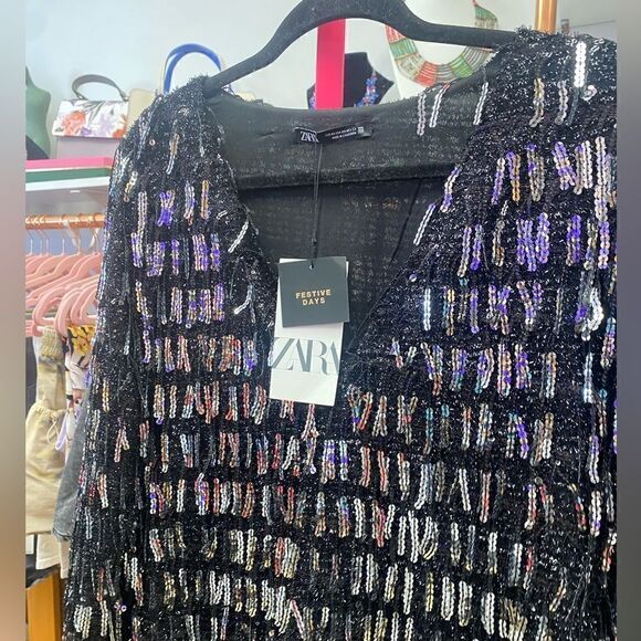 NWT Zara Sequins Fringe Mini Dress Sz XS‎ - Picture 6 of 14